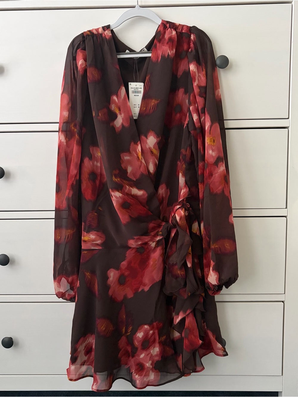 Abercrombie & Fitch Burgundy Floral Long-Sleeve Wrap Dress